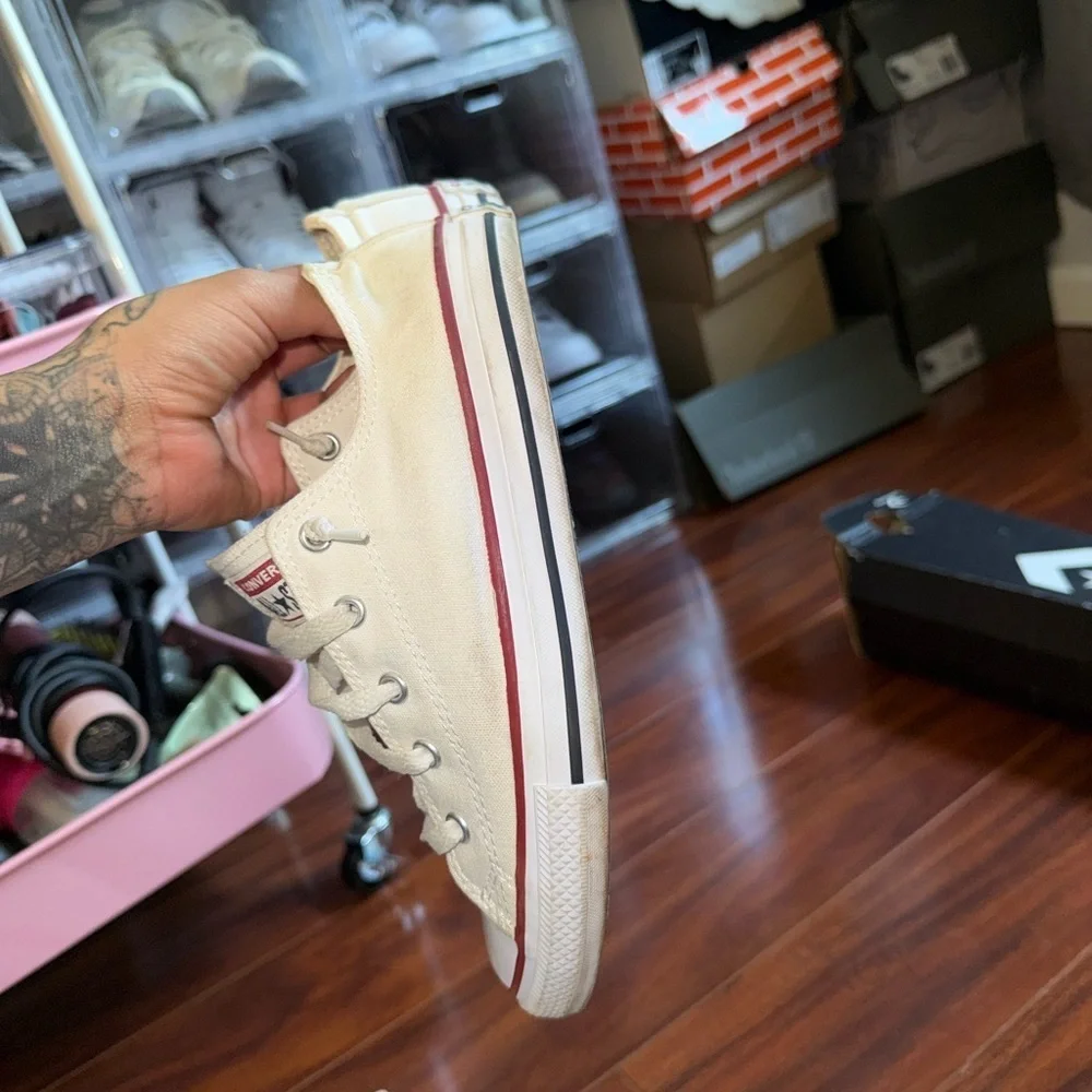 Converse Kids Cream Sneakers with Red Accents